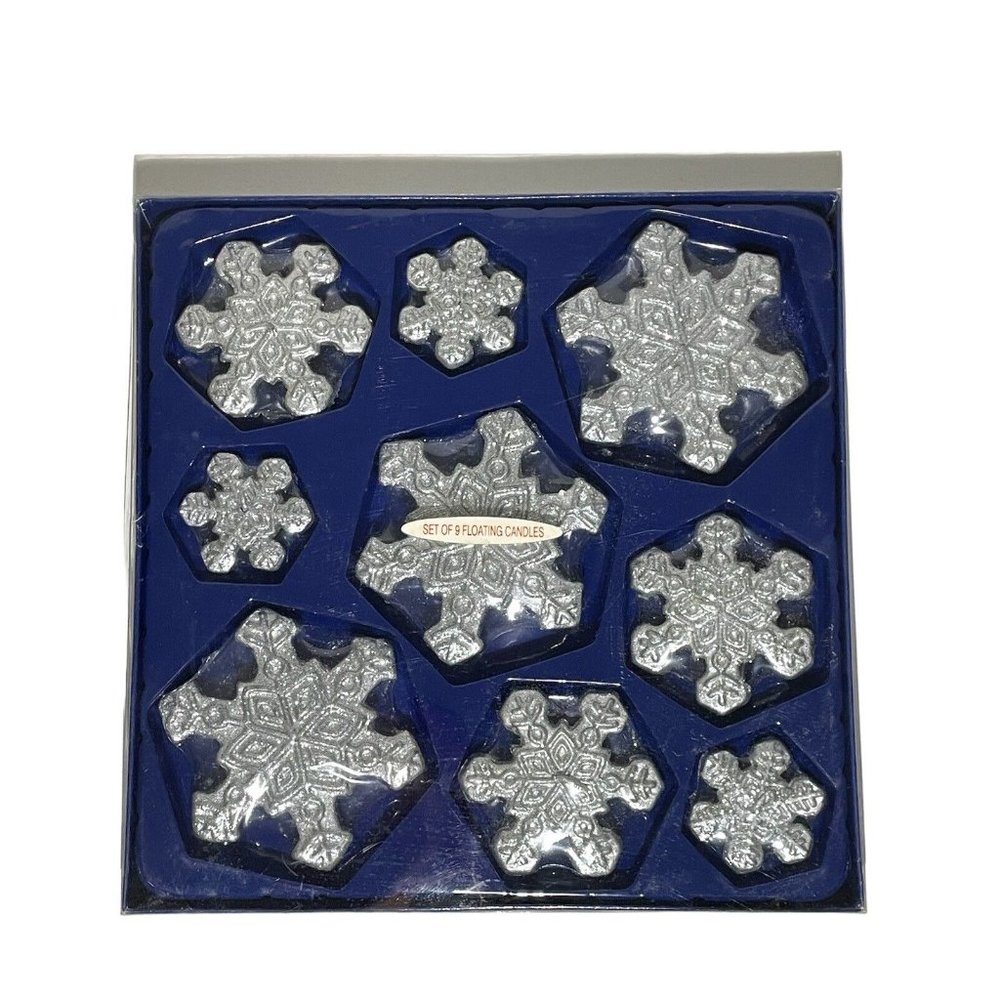 Stonia Creations Floating Silver Glitter Snowflake Candles Set of 9 3 Sizes NEW